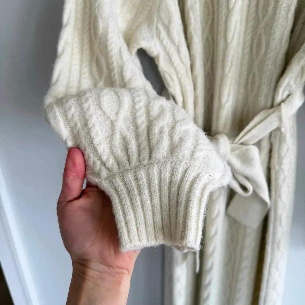 Show Me Your Mumu Barb Chunky Cable Knit Belted Maxi Sweater Dress Cream M - Picture 7 of 11